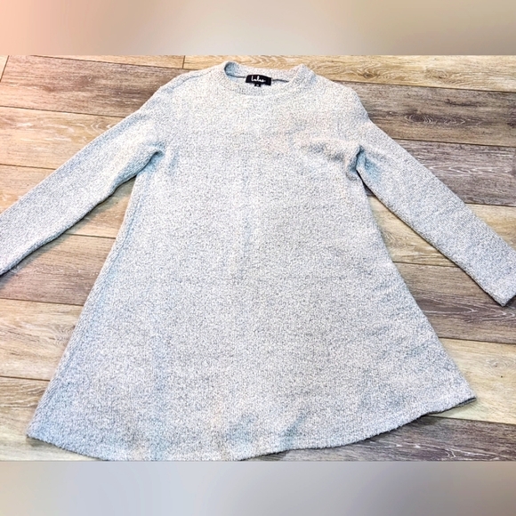 Lulus harmonious light grey angora wool mock neck long sleeve swing dress - Picture 2 of 10